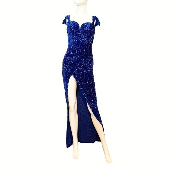 Fashion Nova Royal Blue Luminous Sequin Velvet Maxi Dress Size XS - Picture 4 of 7